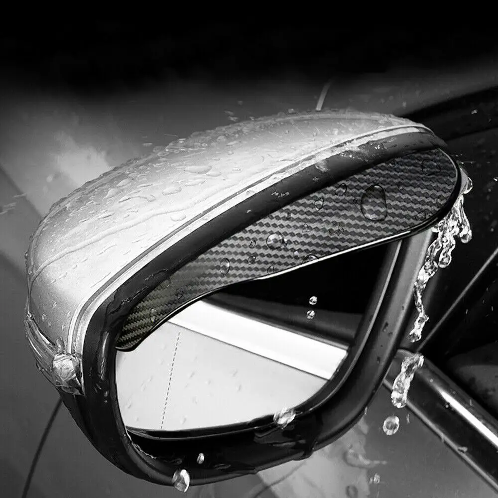 

2pcs Car Side Rear View Mirror Rain Eyebrow Visor Carbon Fiber Look Sun Shade Snow Guard Weather Shield Cover Auto Accessories