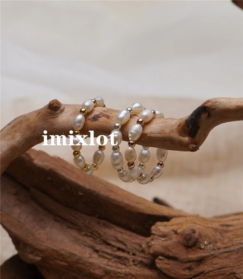 

Kpop retro trendy natural pearls Beaded ring for woman girls Aesthetic Jewelry wedding engagement accessorie 2020 new