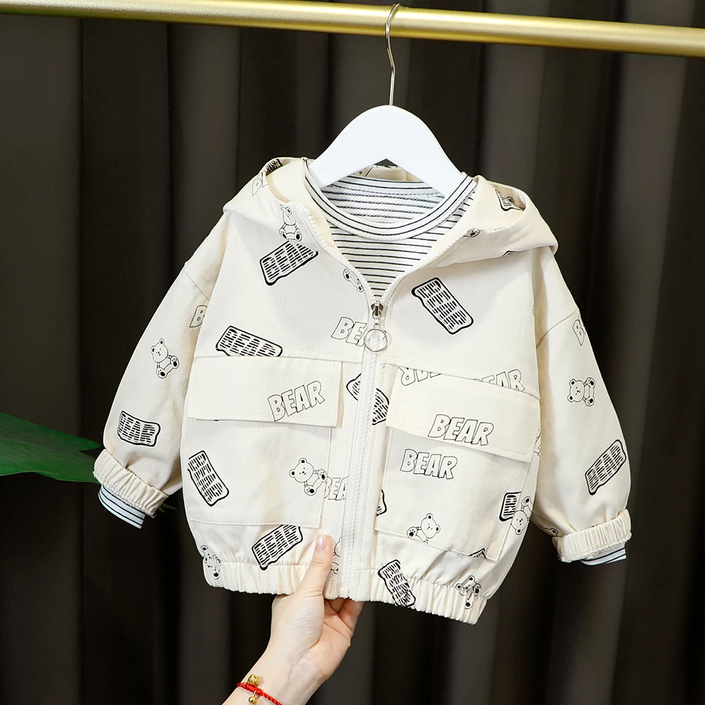 

Toddler Sport Loose New Outfits Spring Autumn Jacket Outerwear Foy 1-8 Years Boy's Zipper Hooded Streetwear Coat Vestidos Bebes