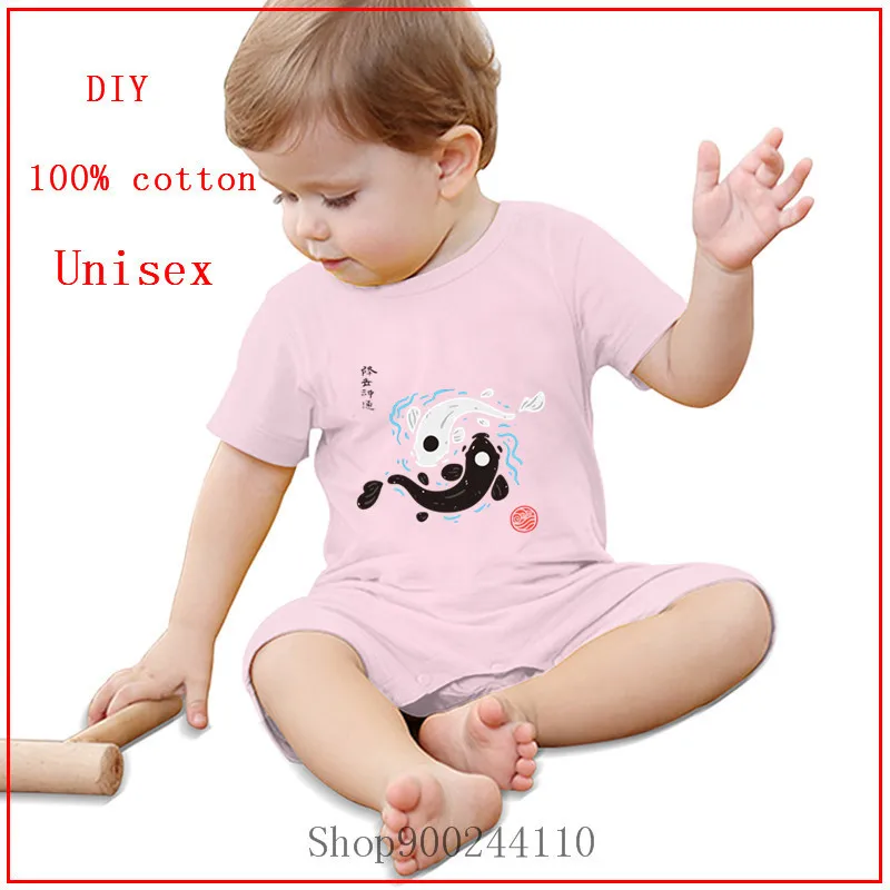 Детские Боди Инь-Ян с принтом рыбок кои аниме одежда из хлопка Забавная детская