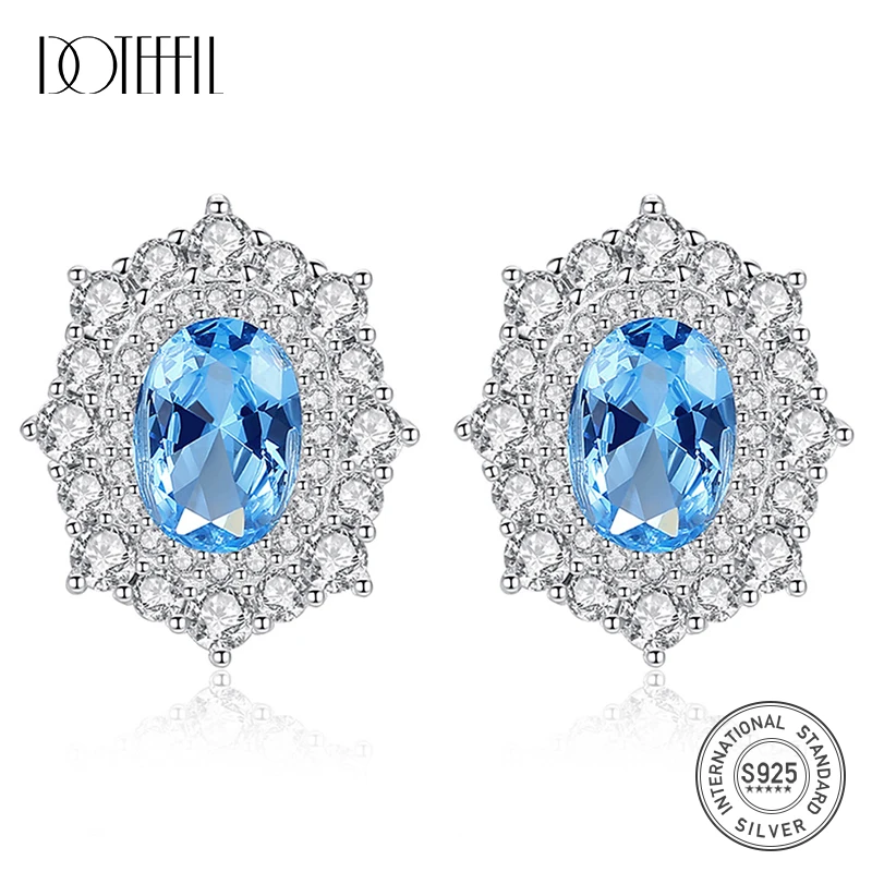 Женские серьги гвоздики из серебра 925 пробы с голубым топазом|Серьги-гвоздики| |