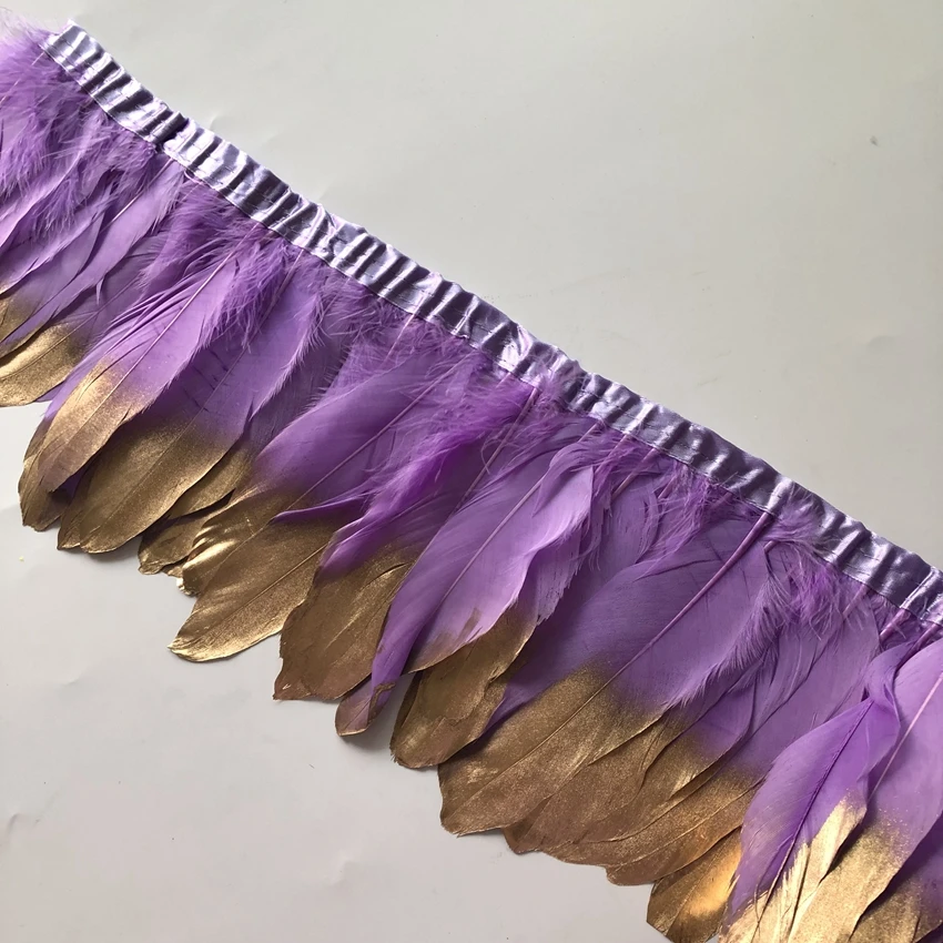 

Free Shipping Natural Goose Duck Feather Fringes Width 15-20 CM Real Geese Feathers Ribbons Light Purple Dyed Feather Trims Lace