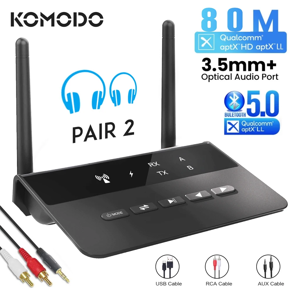 

Bluetooth 5,0 передатчик приемник Aptx HD LL 80 м низкая задержка беспроводной аудио адаптер 3,5 мм AUX RCA разъем для ПК ТВ наушников