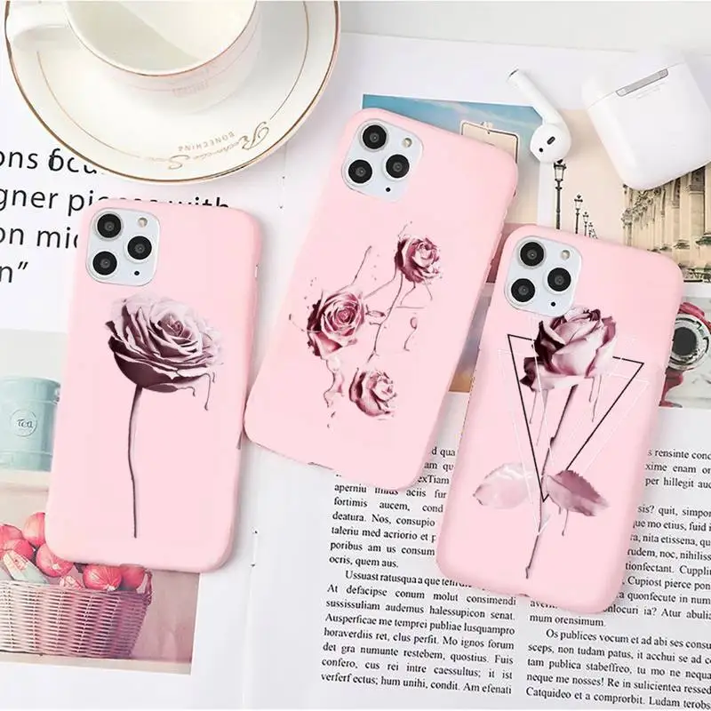 

ins pink blue rose Phone Case Candy Color for iPhone 6 7 8 11 12 13 s mini pro X XS XR MAX Plus