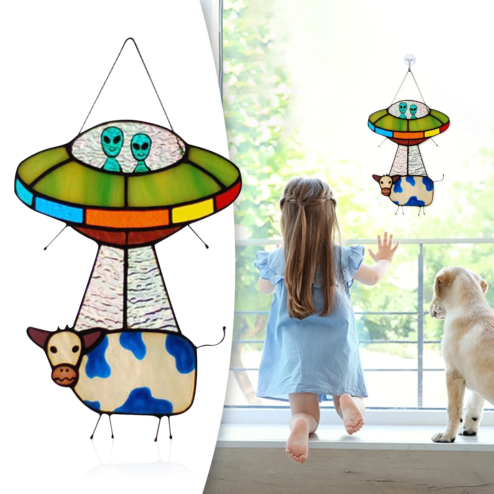 

Creative UFO Alien Cow Pendant Ornaments Home Garden Hanging Decoration Craft Outdoor Children Bedroom Decor Pendants