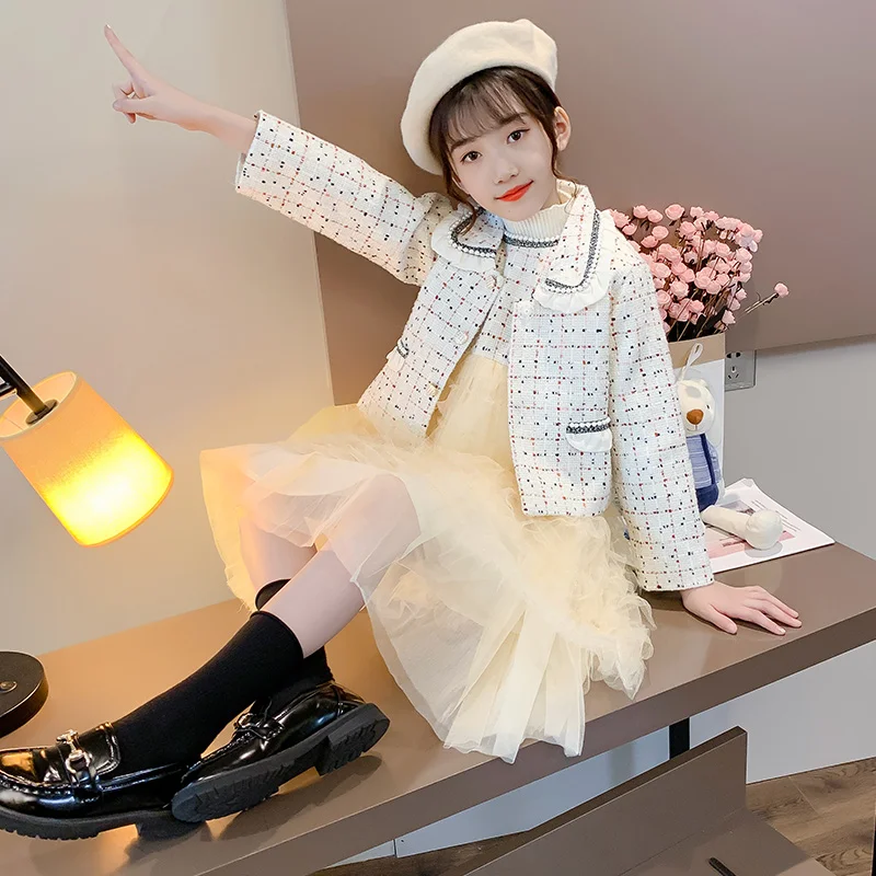 

Cute Baby Girl Sets Loose Fashion Coats + Patchwork Long Sleeve Child Tutu Princess Dress Ladylike Kids Clothes Girls Outfits