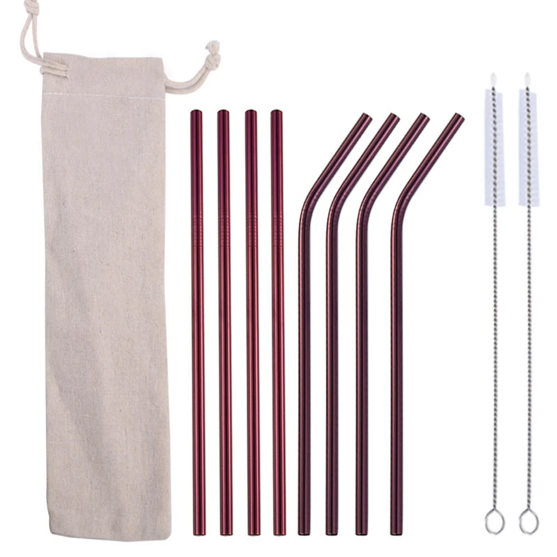 

304 Stainless Steel Straw Reusable Metal Drinking Straws Set Wholesale With Cleaning Brush Party Bar Accessory Eco Friendly New