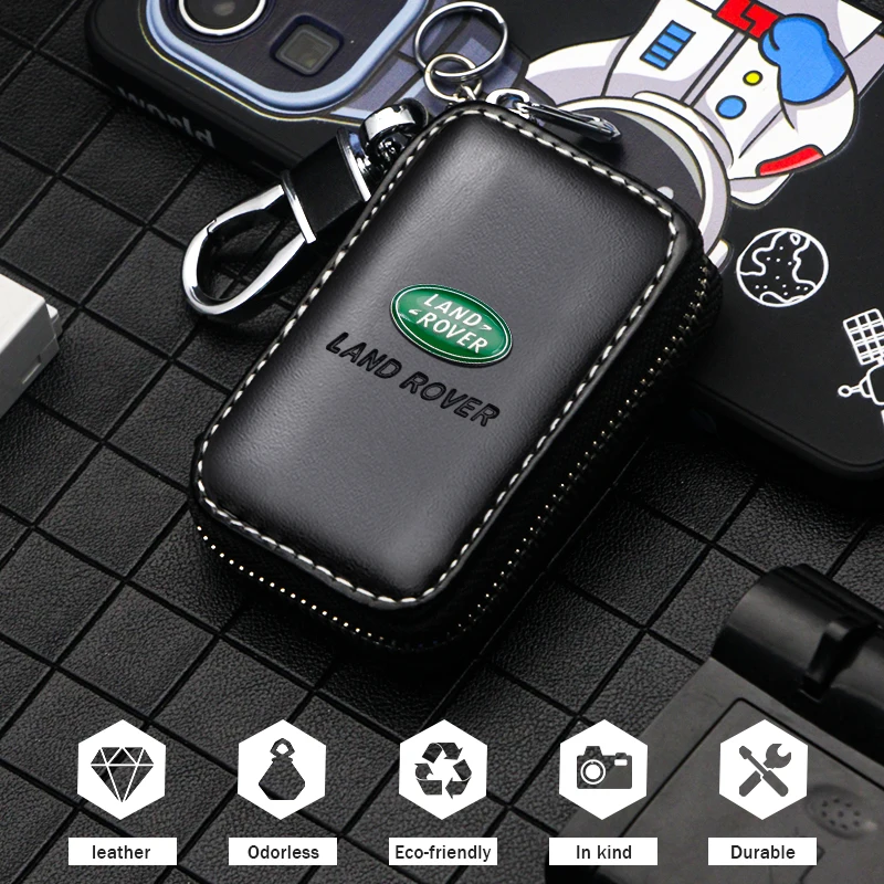 

Leather Car Key Bag Zipper Mini Wallet Men Women's Key Holder Pocket For Land Rover Range Rover VELAR SV Sport Evoque DISCOVERY