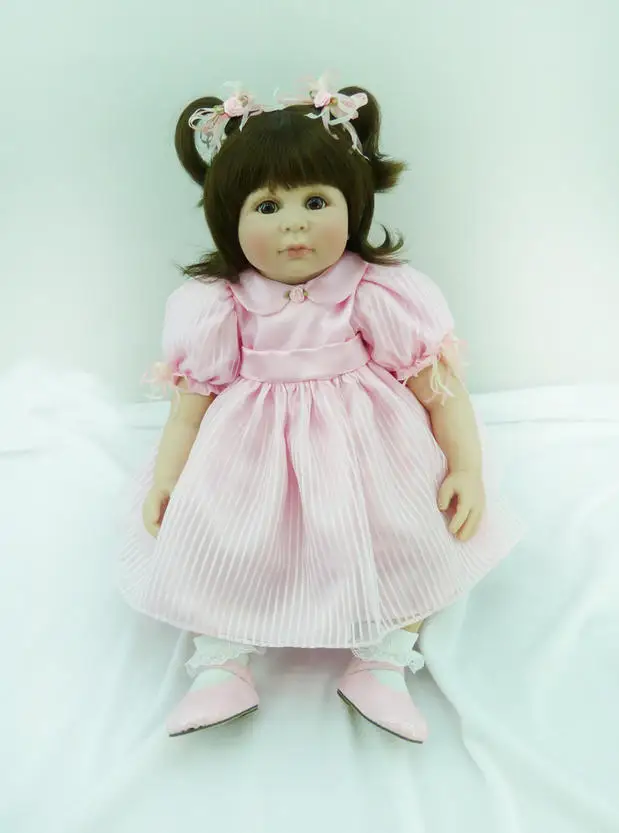 Мягкая силиконовая виниловая кукла-Реборн 60 см игрушка розовое платье