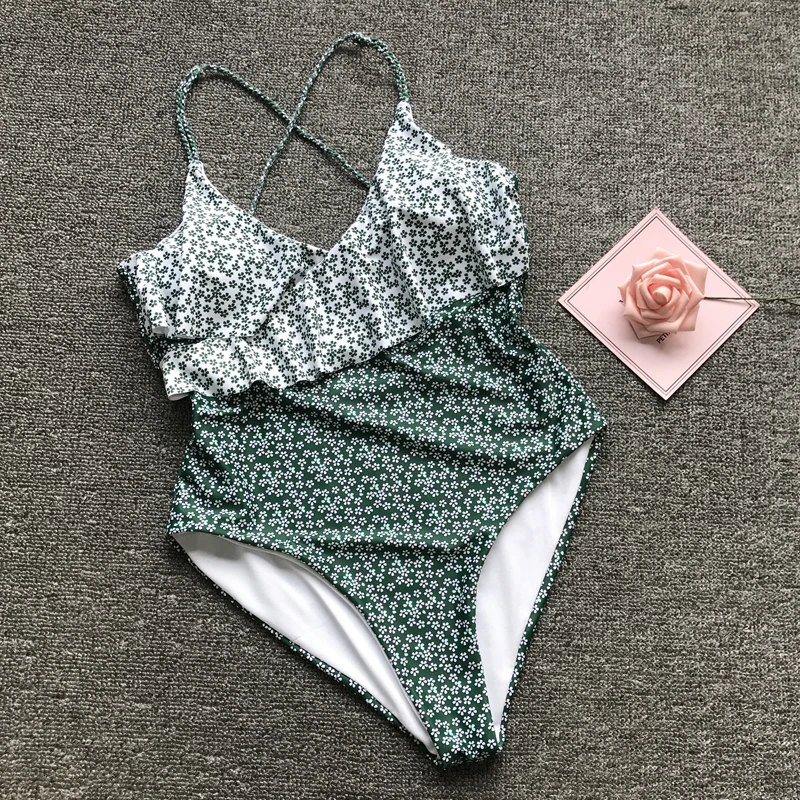 Сексуальный слитный купальник с оборками Женский монокини цветочным принтом и