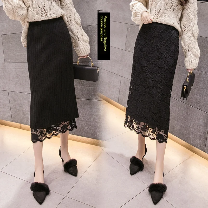 

New Women Knitted Winter New Autumn Casual Elastic Waist Warm Lace Up Skirts Female Plus Size Woolen A-line woman skirts