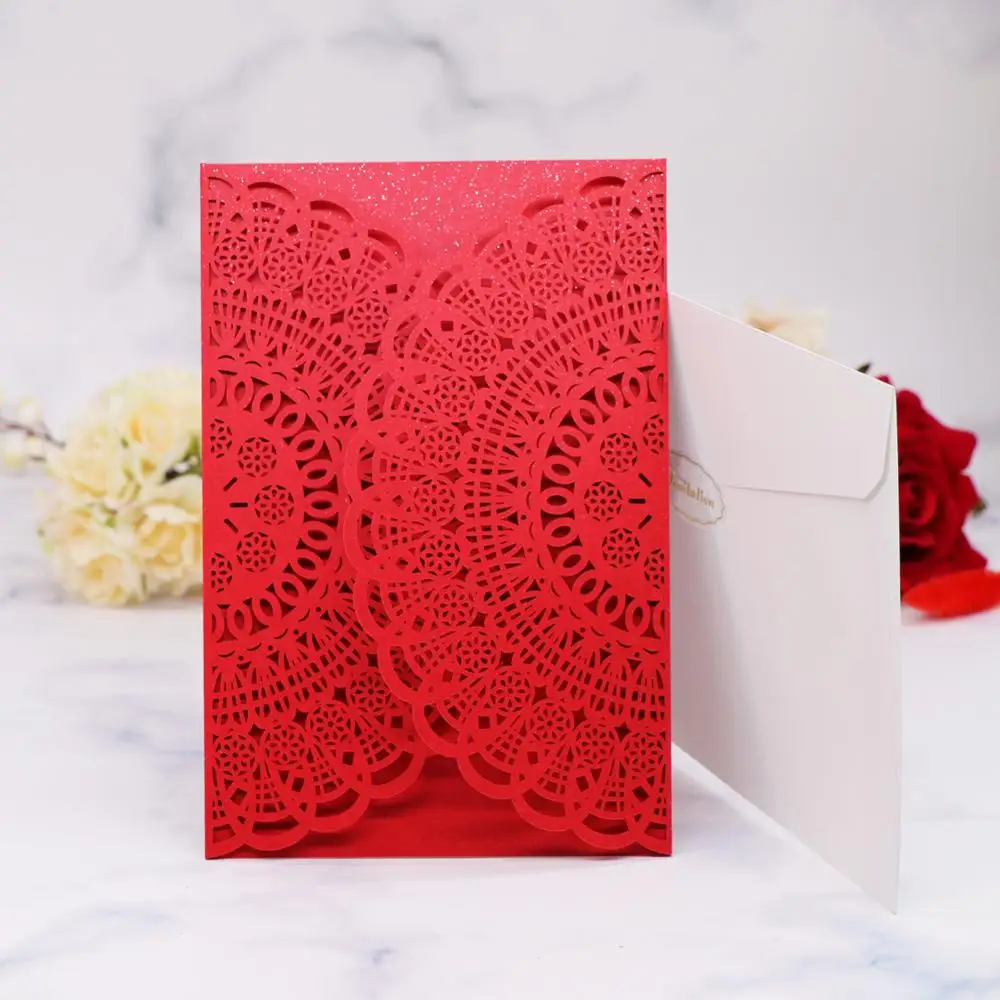 

30pcs/lot Laser Cut Romantic Wedding Party Invitation Cards Delicate Pearl paper Envelop Wedding Invitation Card with inner Page