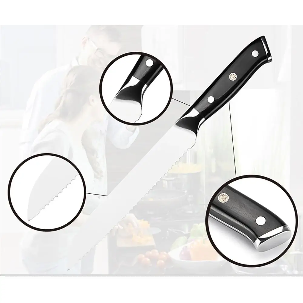 8-дюймовый кухонный хлебный нож японский 7CR17Mov Нержавеющая сталь для хлеба