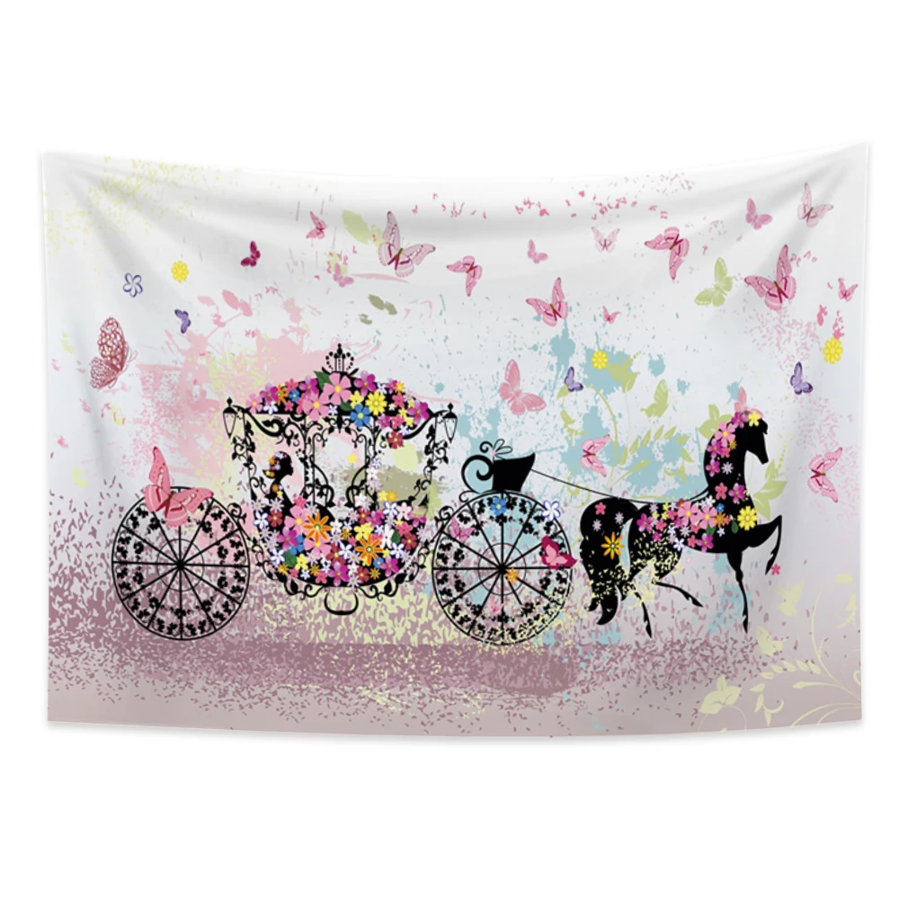 

Fashion tapestry innovation pink butterfly float wall hanging background wall girl bedside decoration home decoration
