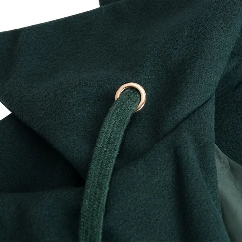 2019 Fashion Long Medieval Trench Woolen Coat Women Black Stand Collar Gothic Overcoat Vintage Femme Outwear |