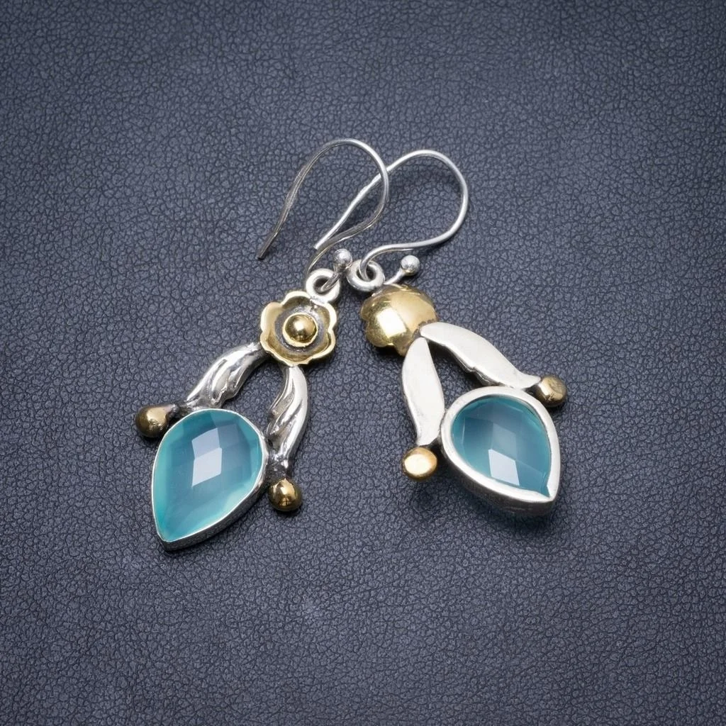 Natural Two Tones Chalcedony Handmade Unique 925 Sterling Silver Earrings 1.75&quot Y2492 | Украшения и аксессуары