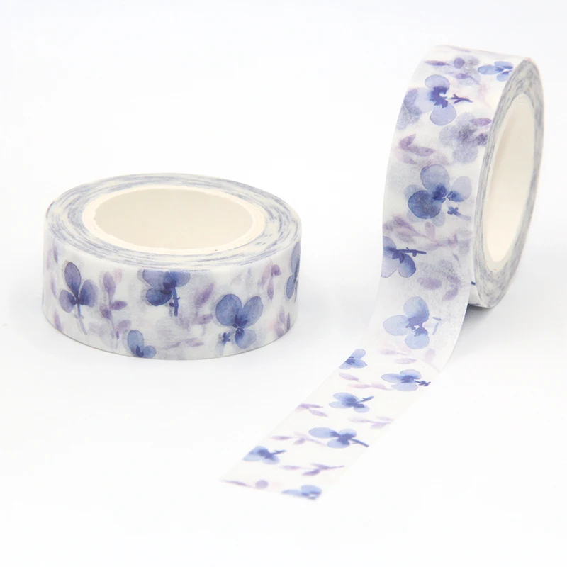 

New Arrival 1PC 15MM*10M White Blue Flower Washi Tape Wide Sticky Adhesive Tape Scrapbooking Album DIY Decorative Paper Tape