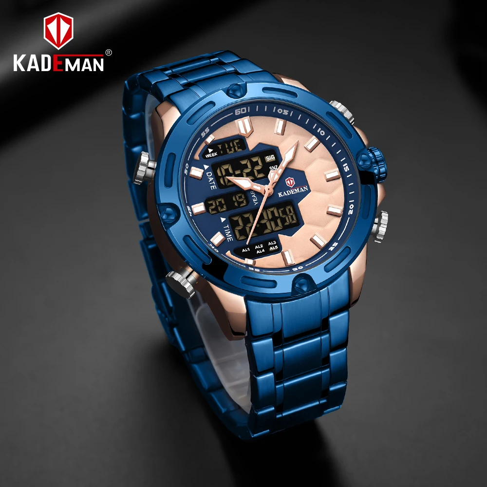 

KADEMAN Fashion Men Watch Soccer Element Sport Original TOP Luxury Brand Full Steel Led Digital Male Wristwatch Waterproof 3ATM