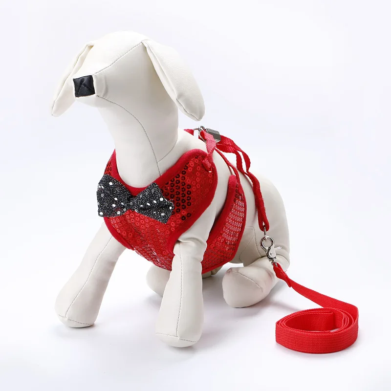 

Dog chest strap pet leash dog leash dog chain shiny star bow sequin chest back dress
