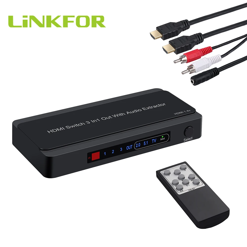 

LiNKFOR 3-в-1 выход HDMI-совместимый аудио экстрактор HDMIcompatible к аналоговому оптическому Toslink SPDIF L/R RCA аудио переключатель преобразователь
