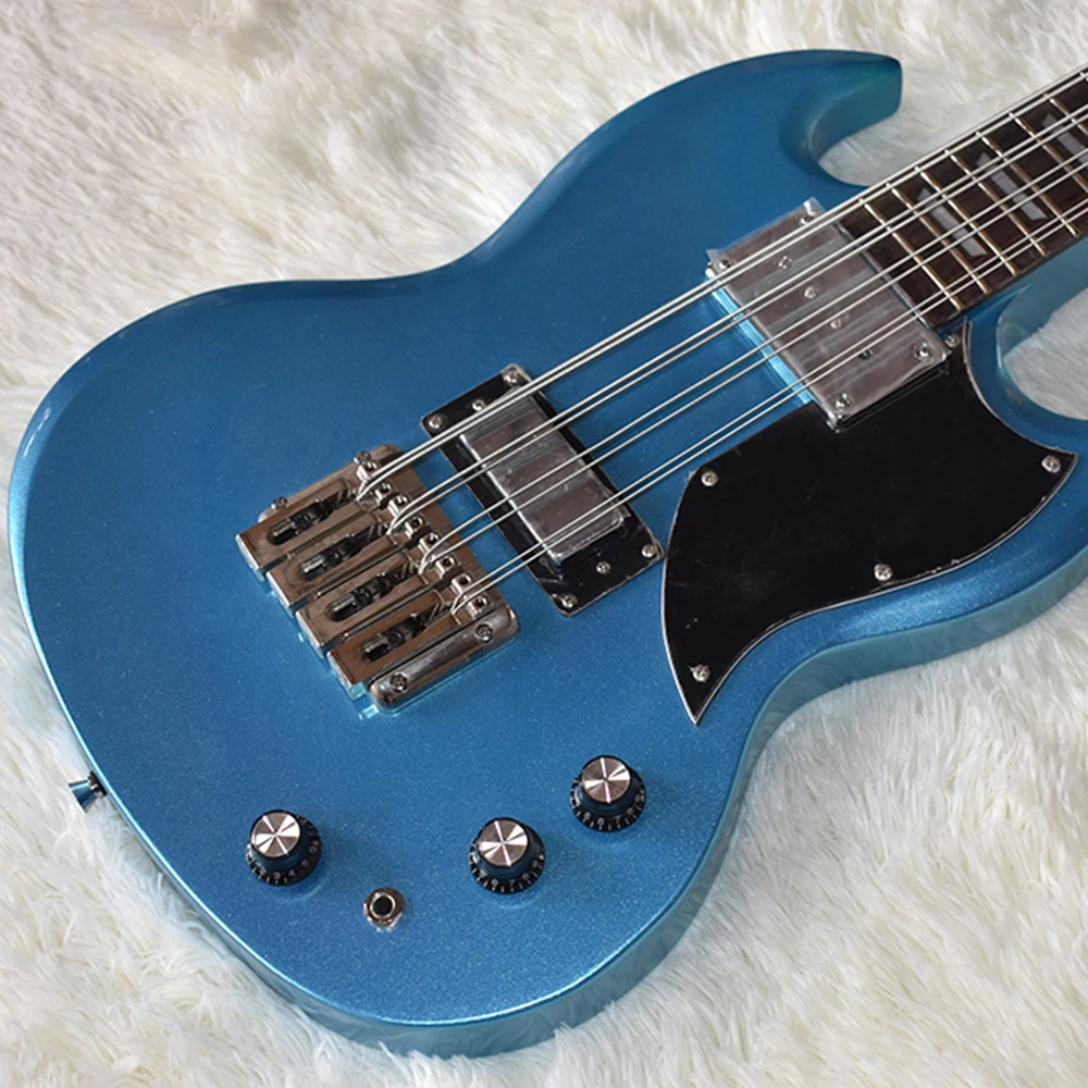 Blue Mahogany Electric Bass Guitar 8 Strings with Rosewood Fretboard Black Pickguard Customizable | Спорт и развлечения