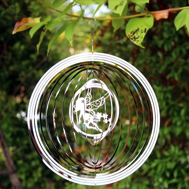 Adornos de campanas de viento giratorias, colgante de acero inoxidable, elfos de mariposa voladores para exteriores, decoraci&oacute;n de jard&iacute;n y hogar-3