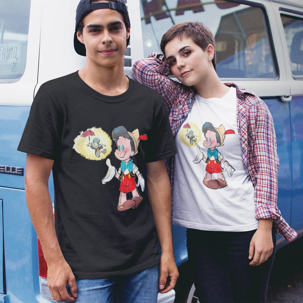 

Летняя футболка с коротким рукавом, базовая футболка для девочек с диснеевским Пиноккио, Повседневная хипстерская футболка унисекс с круглым вырезом, 7 цветов