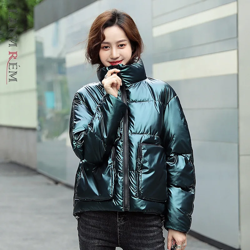 

LANMREM, яркое хлопковое пальто, Осень-зима 2021, новое однотонное пальто с длинными рукавами и карманами на молнии, женская модная одежда, 2W1670