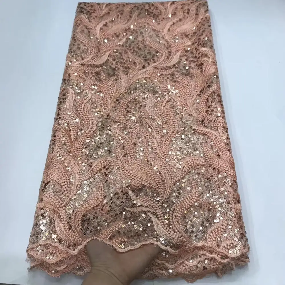 

African sequin Lace Fabric Embroidered Nigerian Laces Fabric 2020 High Quality Gold French Tulle Lace Fabric For Women DFJA052