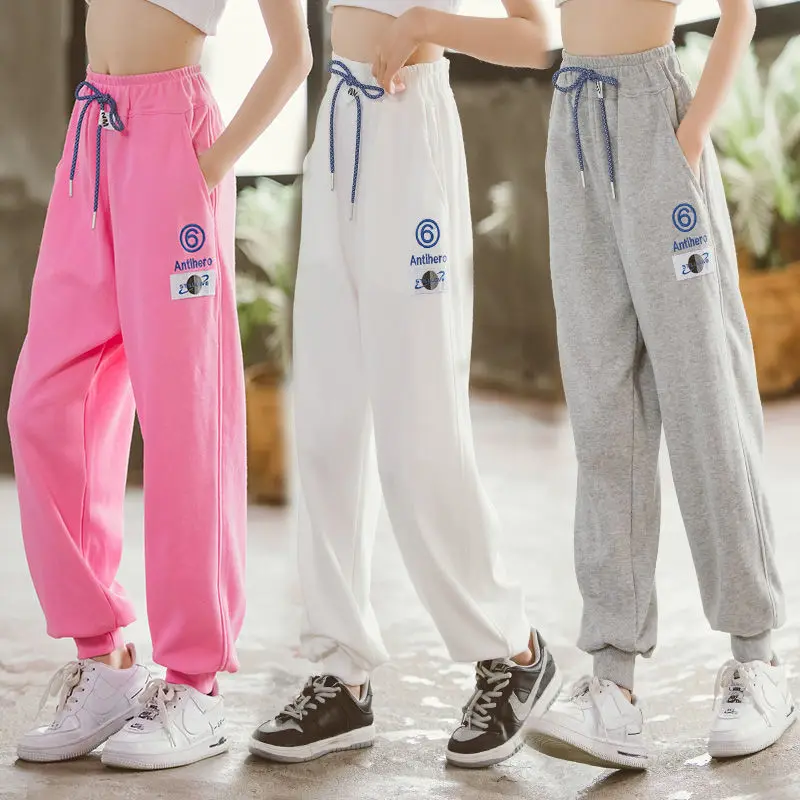 

Baby Girls Spring Autumn Pants Children's Cotton Knit Drawcord Letter Loose Casual Trousers Kids Clothing Child Clothes For Girl