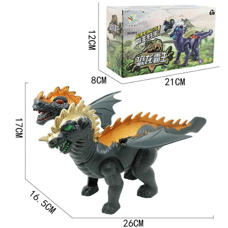 

Two Head Electric Light Sound Dinosaur Toys Boy Toy Gift Jurassic