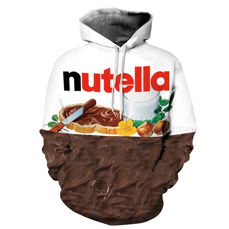 Для мужчин 3D толстовки с капюшоном и принтом; Сезон Зима; гамбургер Nutella пончик Еда Для мужчин s Толстовка для женщин; Большие размеры Унисекс Мужская Уличная пуловеры