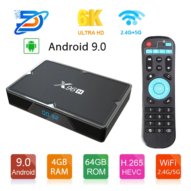 Приставка Смарт ТВ X96H Android 9 0 Bluetooth 4 1 GPU Mali T720 Гб ОЗУ 32 ГБ/64 ПЗУ USB 3 поддержка 2 4G