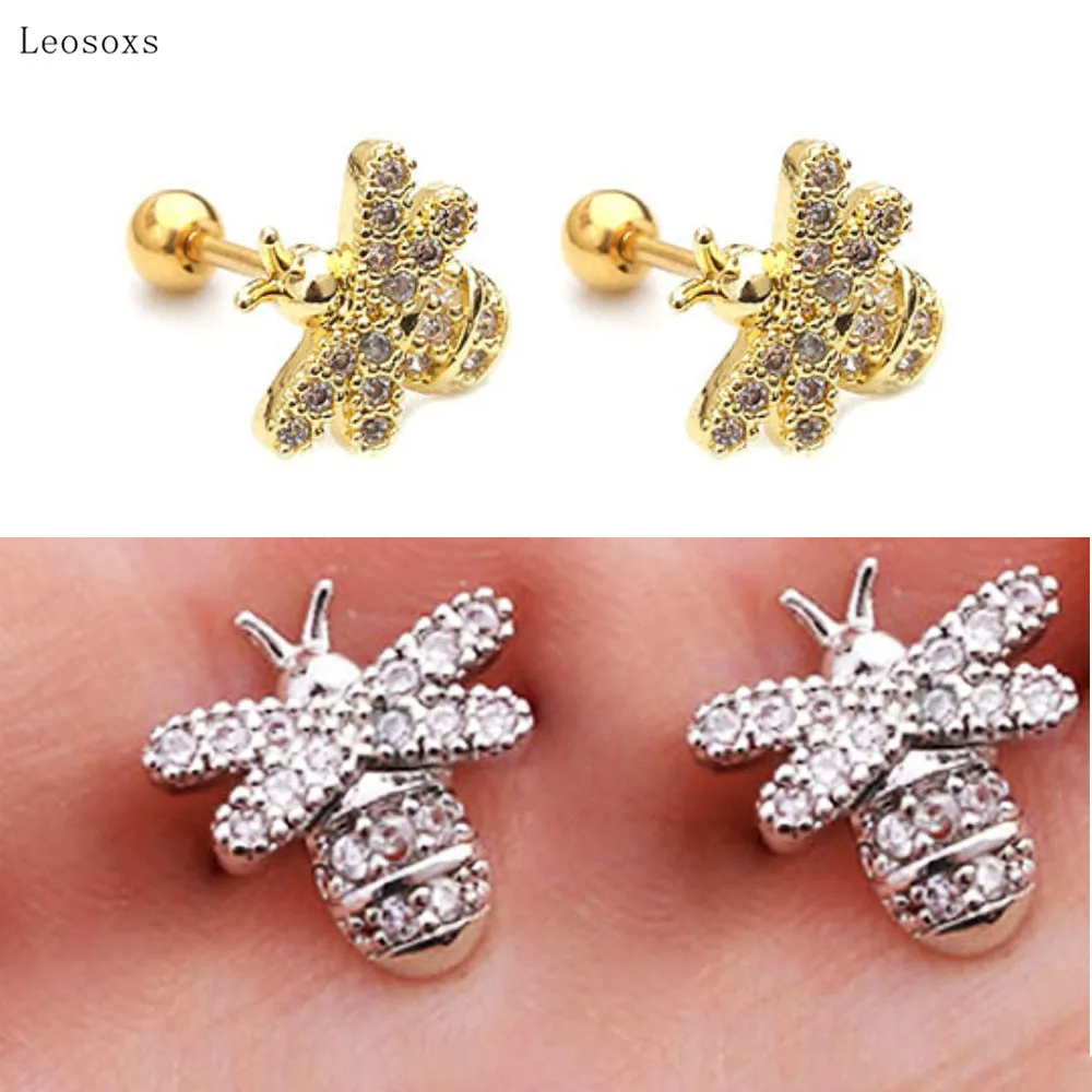 

Leosoxs 2pcs Hot New Style Mini Cute Bee Thin Rod Ear Bone Piercing Jewelry