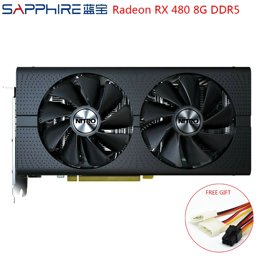 Видеокарта SAPPHIRE Radeon RX480 8 ГБ для игровых ПК на базе AMD GPU 256 бит GDDR5. Используется в компьютерах.