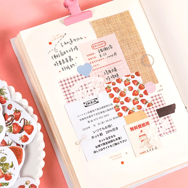 

46Pcs/Box Strawberry Diy Sticker Diary Birthday Card Decoration Stickers Office Stationery School Supply