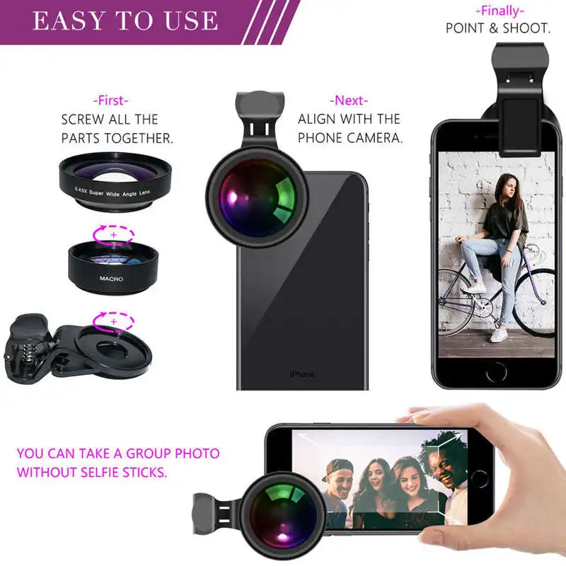 Широкоугольный объектив Hd для телефона с большой апертурой 52Uv 0.45X и