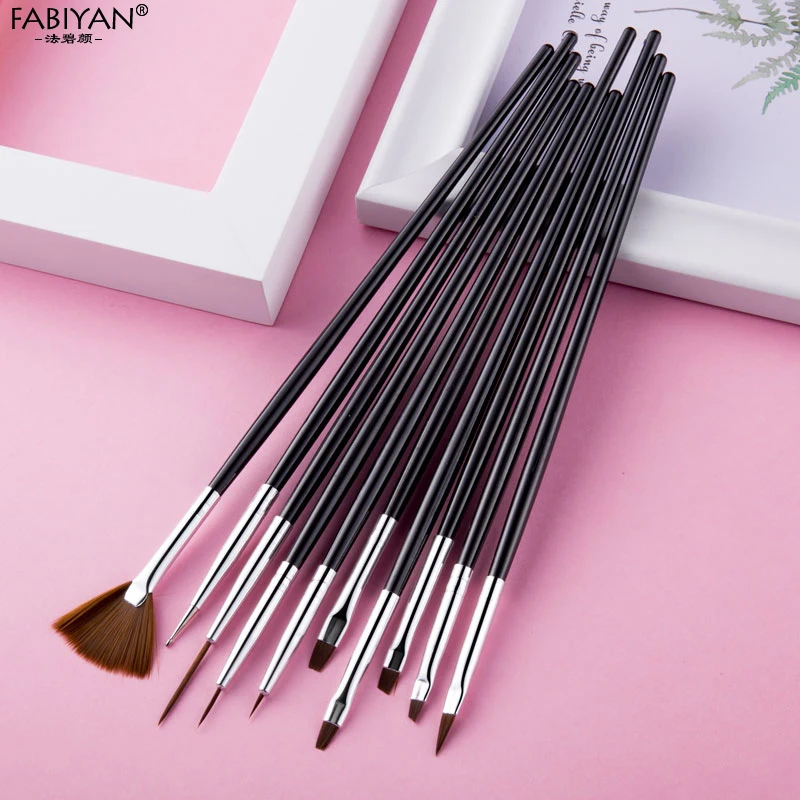 10Pcs/Set Black Acrylic DIY Painting Drawing Nail Art Pen Brush UV Gel Builder Line Fin Fan Manicure Tools Polish Salon Design | Красота и