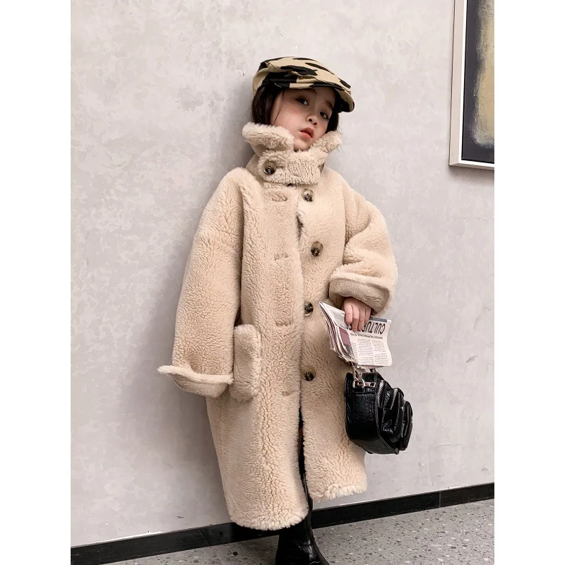 Lamb Wool Coat Girls Winter Leopard Padded Jacket New Loose Plus Velvet Thick Toddler Child Warm Sheep Like Coat Baby Outwear