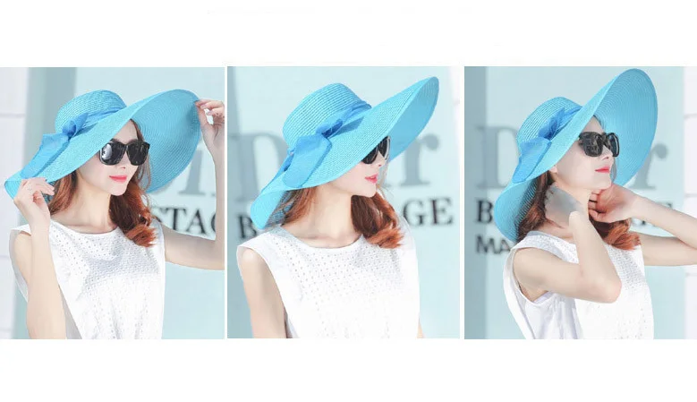 simple summer straw hat women big wide brim beach hat sun hat foldable sun block UV protection panama hat bone chapeu feminino