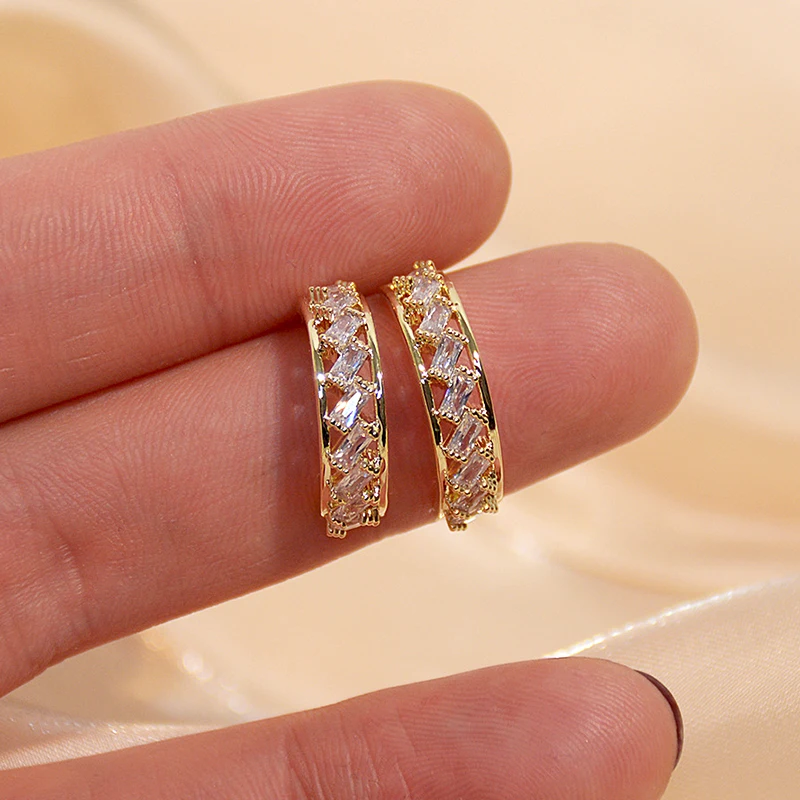 

Romantic Charming 14k Real Gold Geometry Earrings for Women S925 Silver Needle Stud High Quality Jewelry AAA Zirconia Party Gift