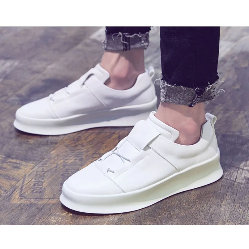 Черные женские кроссовки из натуральной кожи; белые спортивные туфли на плоской подошве для мужчин; универсальные Нескользящие женские кроссовки - Цвет: Белый