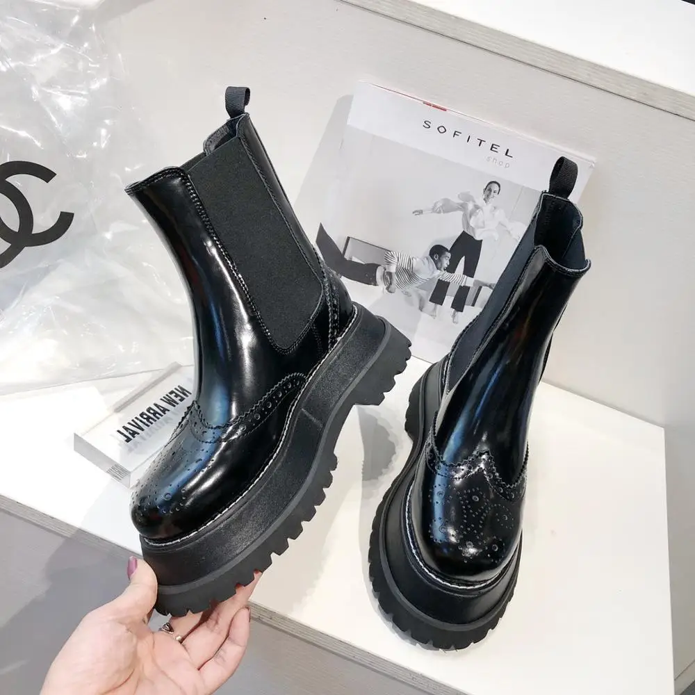 Популярные ботинки женские кожаные ботильоны Zapatos De Mujer с резным узором