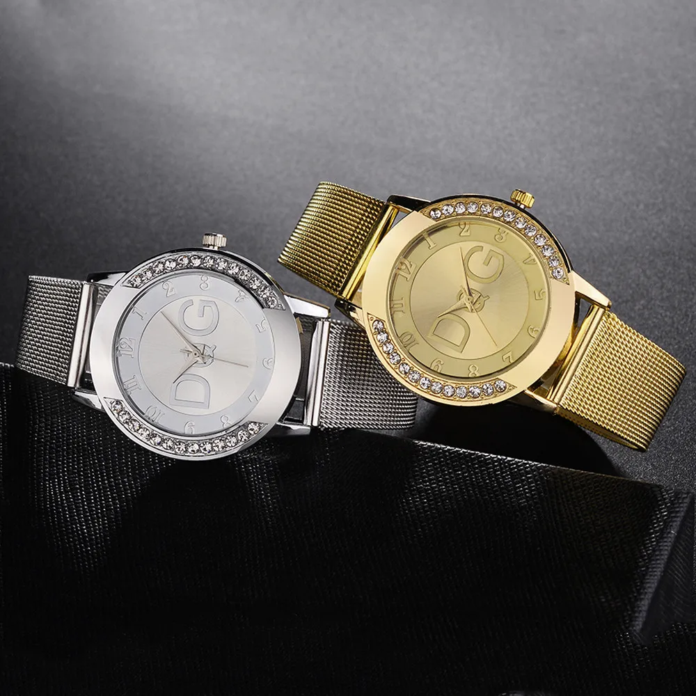

2021 damen Uhr Mit Kristall Einfache Art Und Weise Dame Mesh-Armband Uhr Strass Fall Uhr Reine Farbe StrapRelogio Feminino Luxo