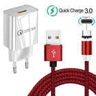 Быстрое зарядное устройство QC 3,0 с USB-портом для Xiaomi Redmi 10, Huawei Nova 5T, P20 lite, P30 Pro, Магнитный зарядный кабель Type-C для телефона Honor view 30, 20s
