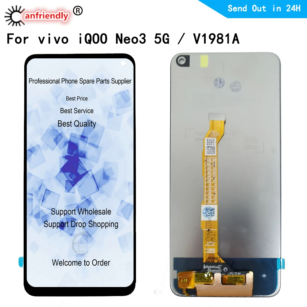 Pantalla LCD de 6,57 pulgadas para IQOO NEO 3, panel t&aacute;ctil, m&oacute;dulo digitalizador con sensor, montaje de marco, para IQOO NEO3 V1981A-0