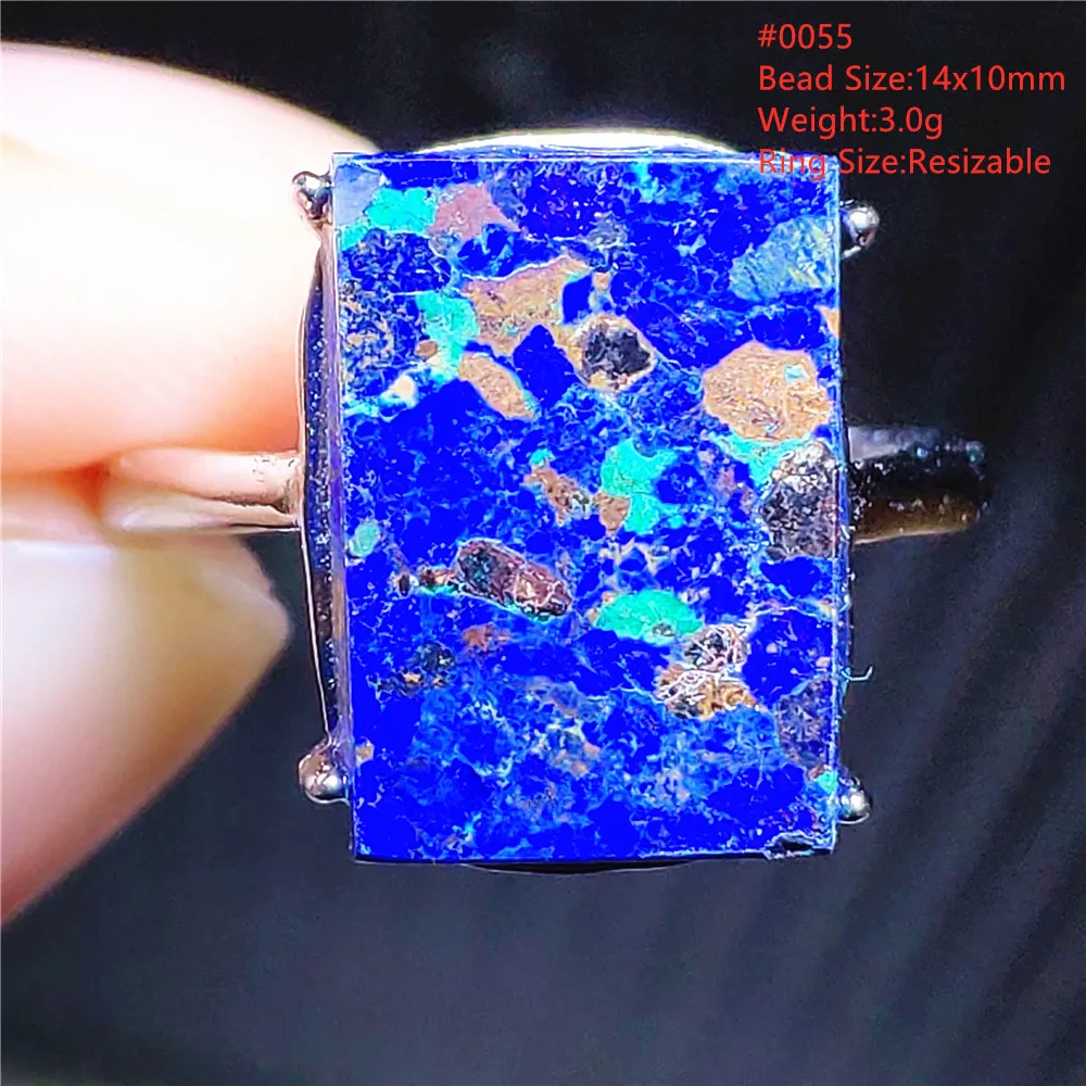

Genuine Natural Azulite Malachite Blue Lapis Lazuli Ring Adjustable Size 14x10mm Rectangle Woman 925 Sterling Silver Ring AAAAAA
