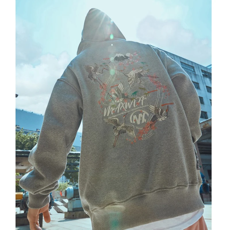 

Mens Embroidered Crane Flowers Hoodies and Sweatshirts 2020 Fleece Hooded Pullover Men Harajuku Hip Hop Streetwear Hoodie MG388