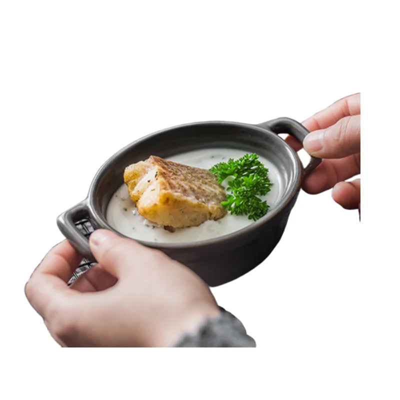 Мини керамическая кастрюля с крышкой пудинг тыква суп матовое двойное ухо