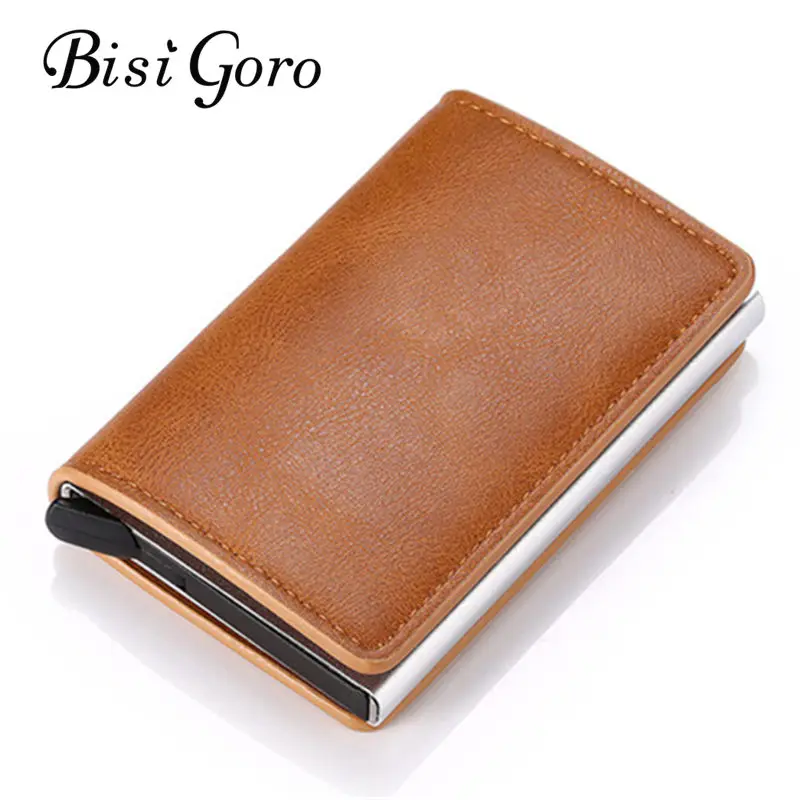 Кошелек Bisi Goro 2019 с блокировкой черный держатель для карт RFID алюминиевый тонкий